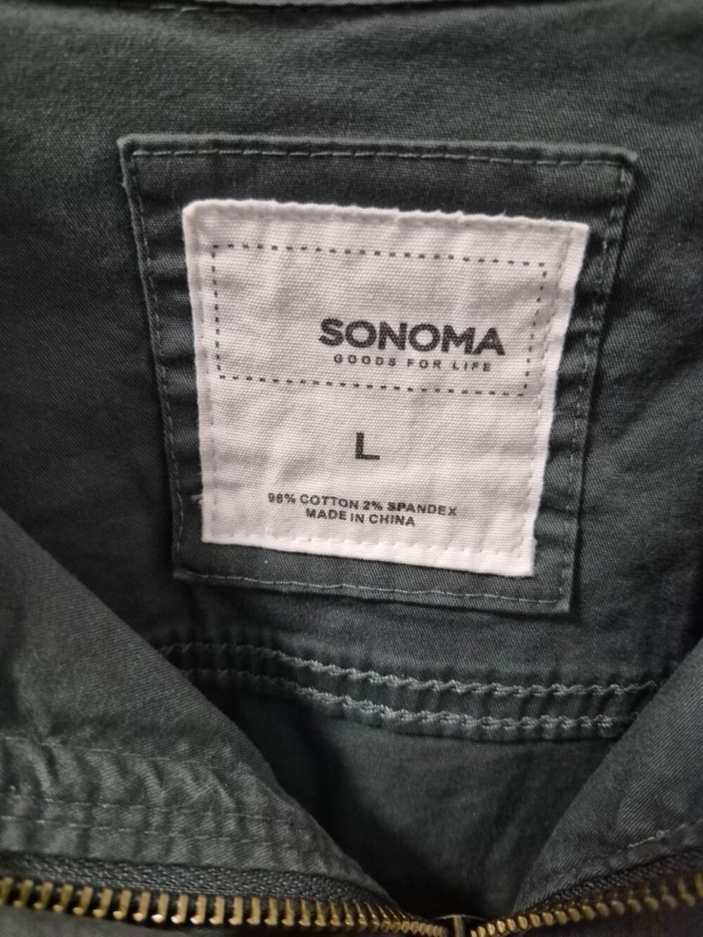 Sonoma Womens Embroidered Jacket L GrayGreen Lightweight Cotton Blend Zip Pocket - Picture 3 of 6